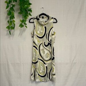 Banana Republic Abstract Patterned Midi Dress - Black, White, Green